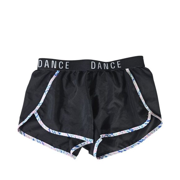 Varsity Black Athletic Shorts with Elastic Waistband and Curved Hem - Picture 1 of 5